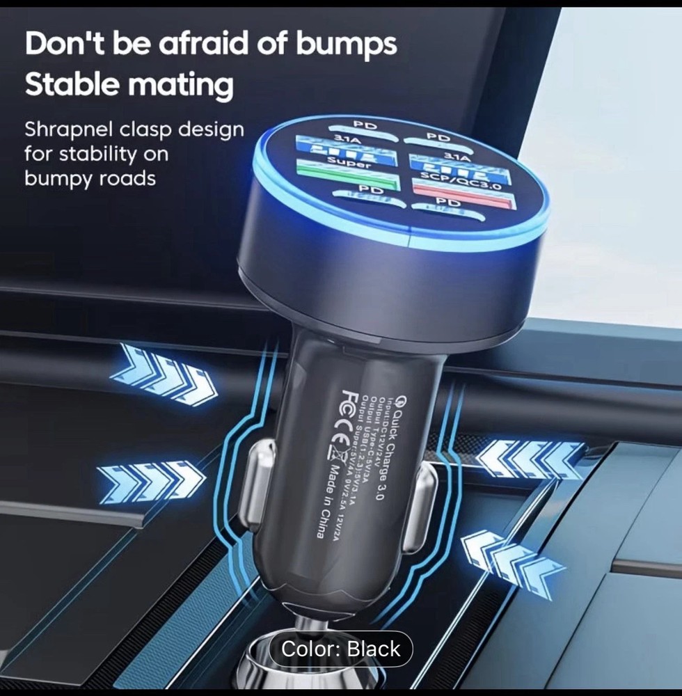 66W USB Car Charger Type C Fast Charging Phone Adapter Socket Cigarette Lighter