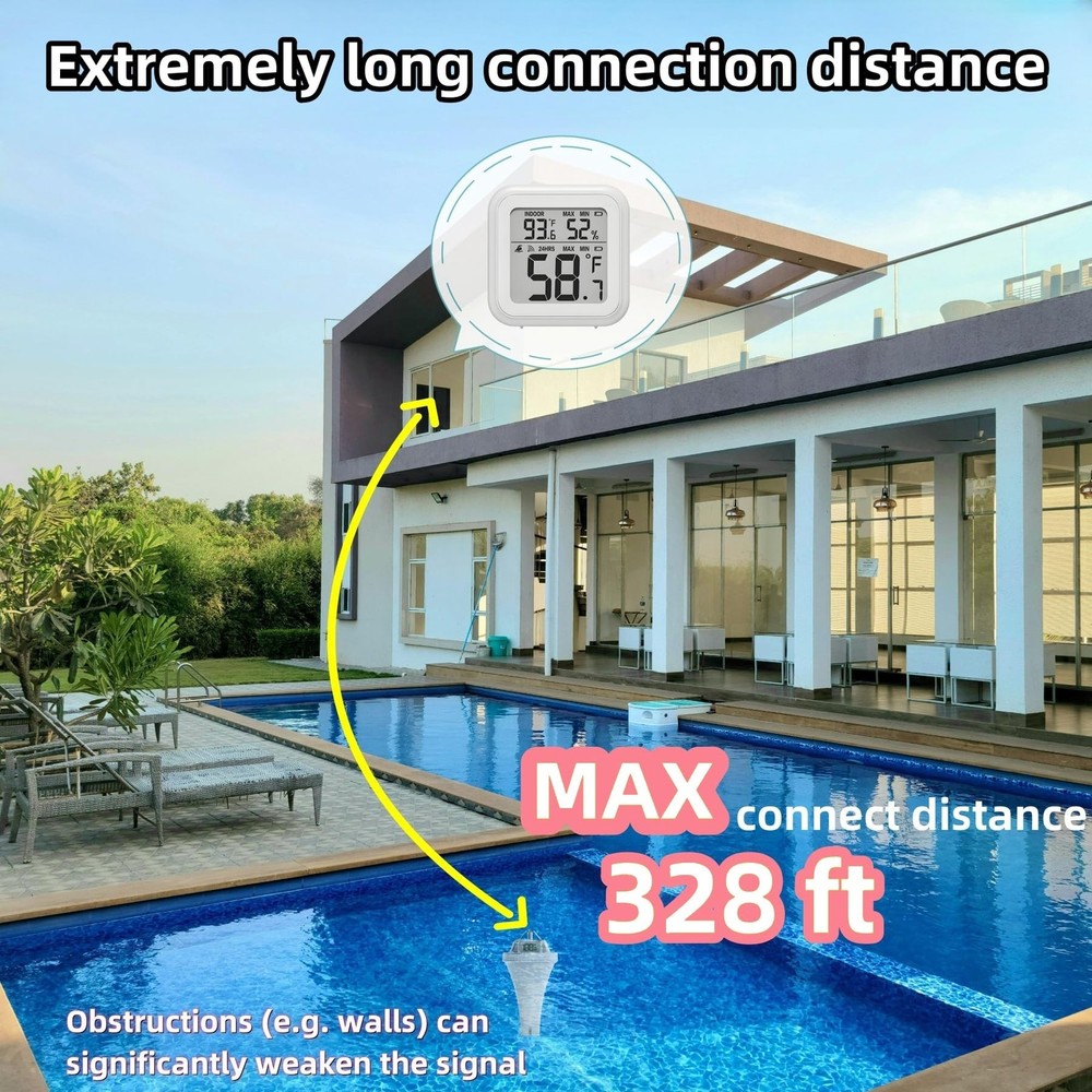 Digital Pool Thermometer, Easy Read Digital Floating Water Thermometer for Ho...