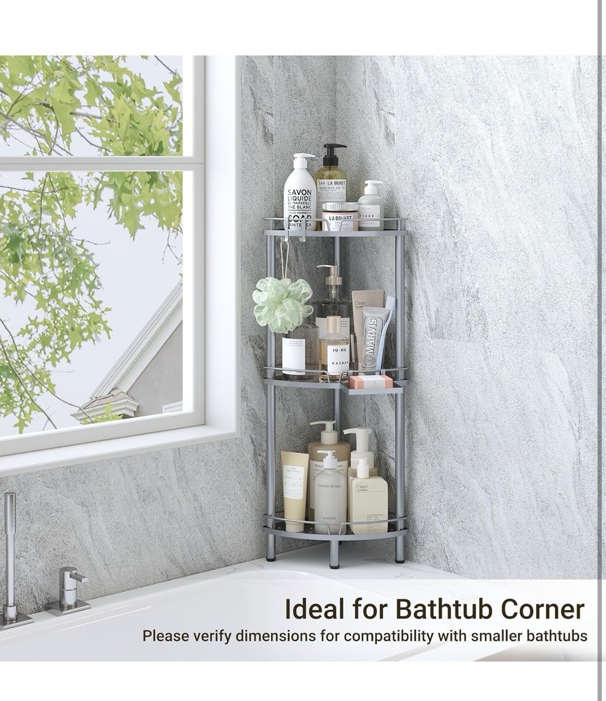 3 Tier Corner Shower Caddy Standing Rustproof Metal Organizer Adjustable ELYKEN