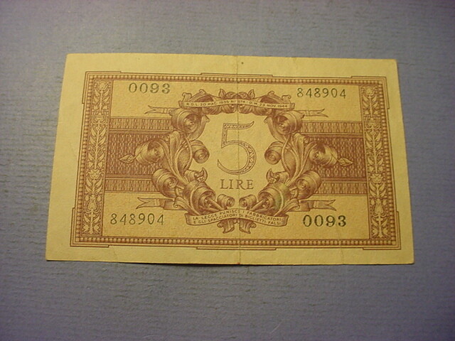 Italy 5 lire 1944 #90882
