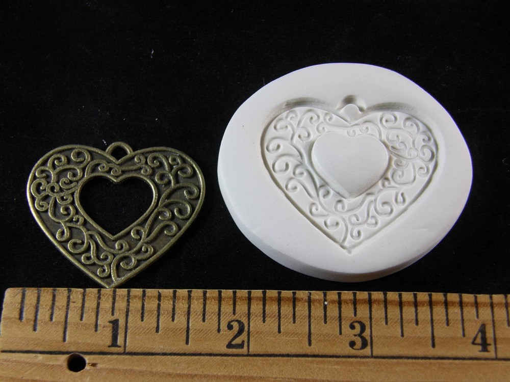 Vines Scroll Heart Polymer Clay Mold (#MD1379)