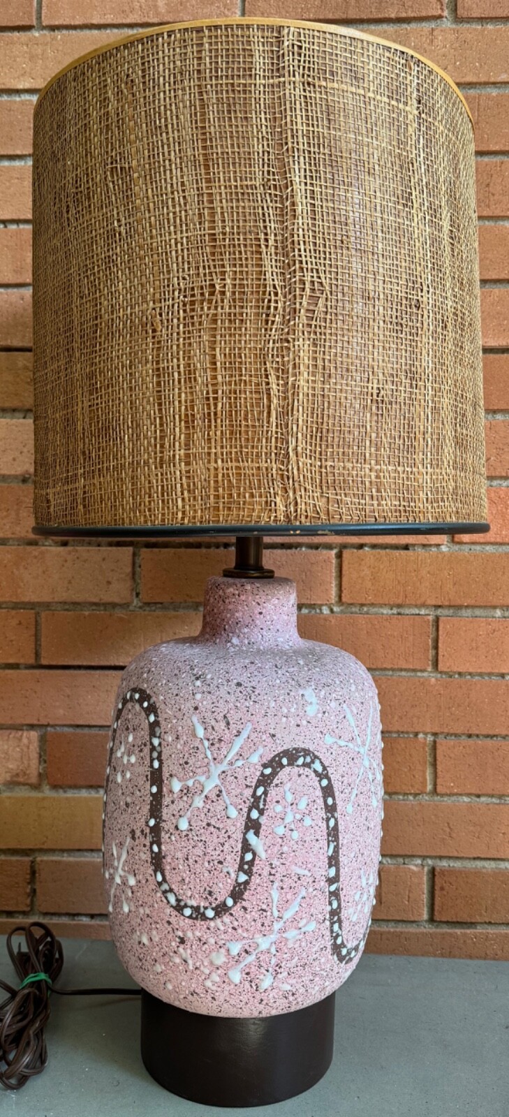 Vintage 50s Atomic Era Pottery Lamp Mid Century MCM Modern Lighting Pink Brown