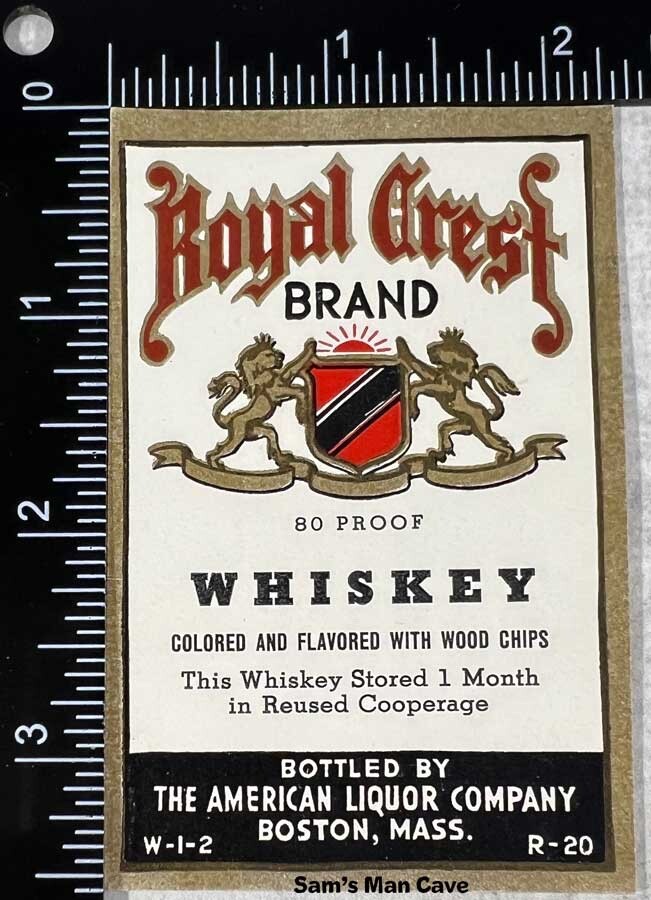 Royal Crest Whiskey Label - MASSACHUSETTS