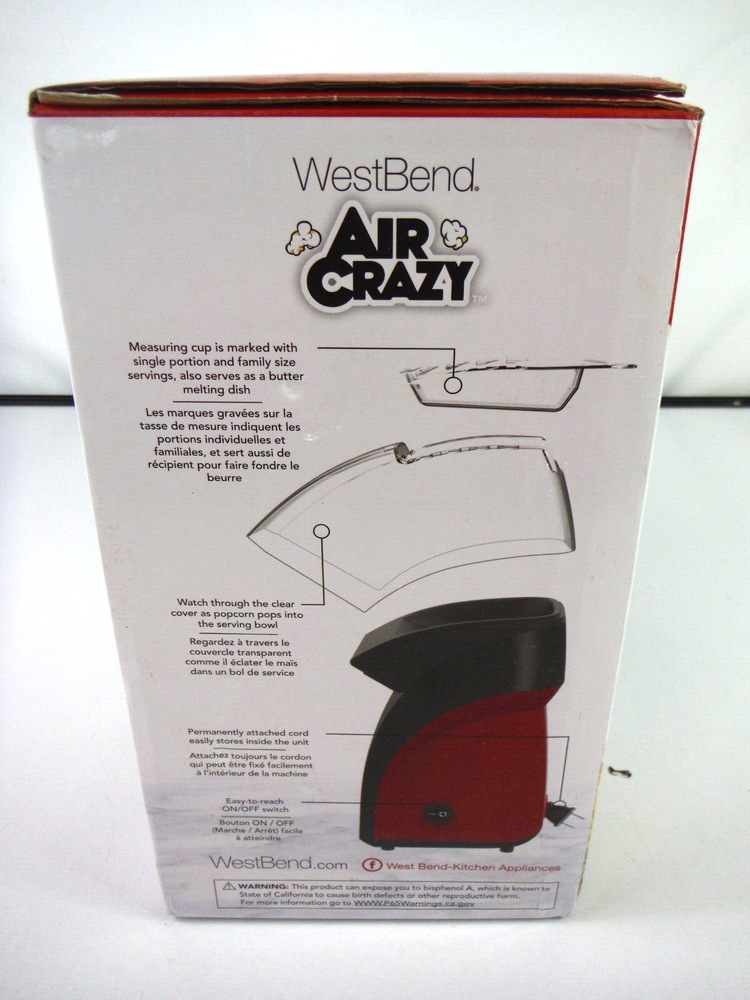Hot Air Popcorn Machine WestBend Air Crazy 4 Quart New In Box