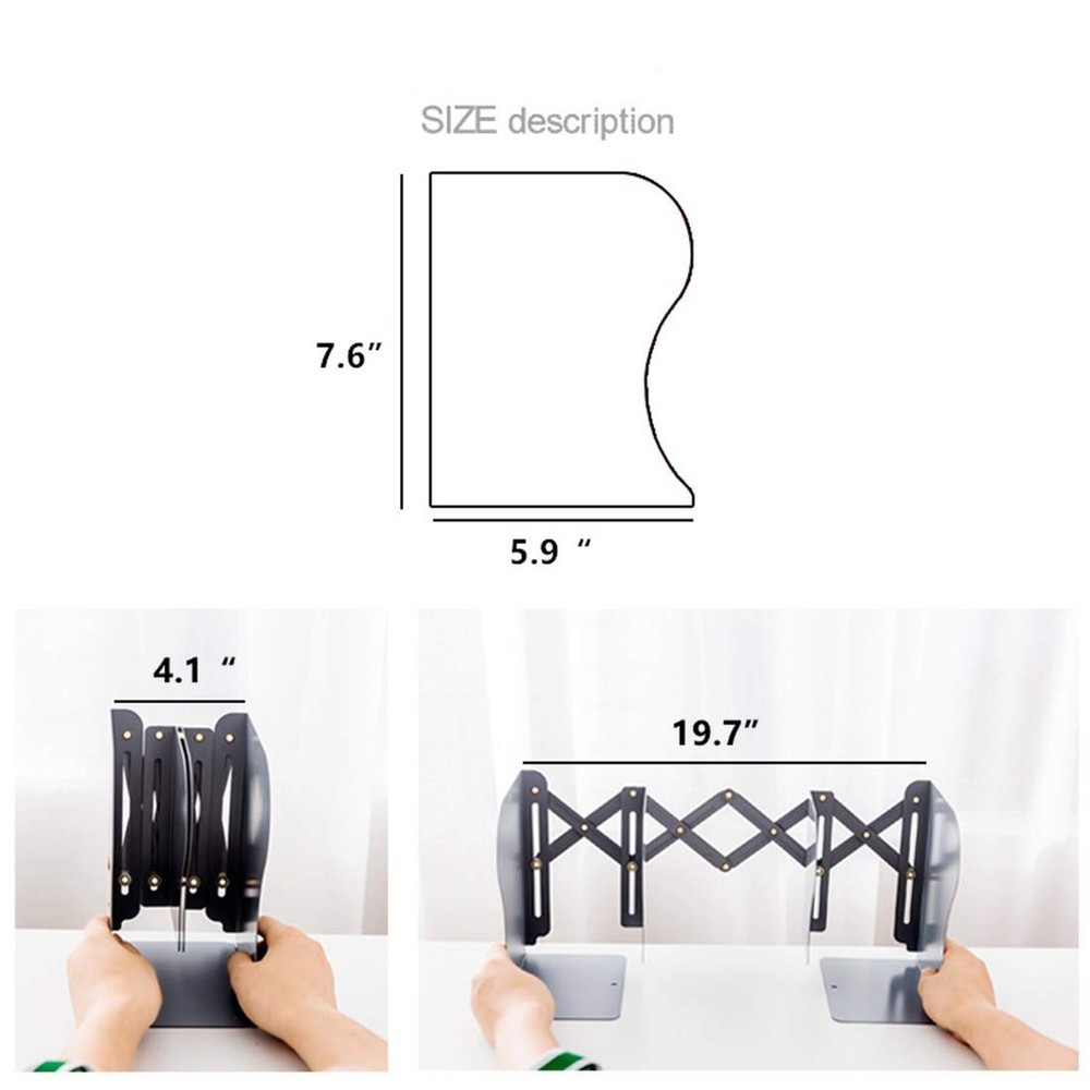 Adjustable Bookend Desktop Bookend Stand Holder Expandable Bookcase White