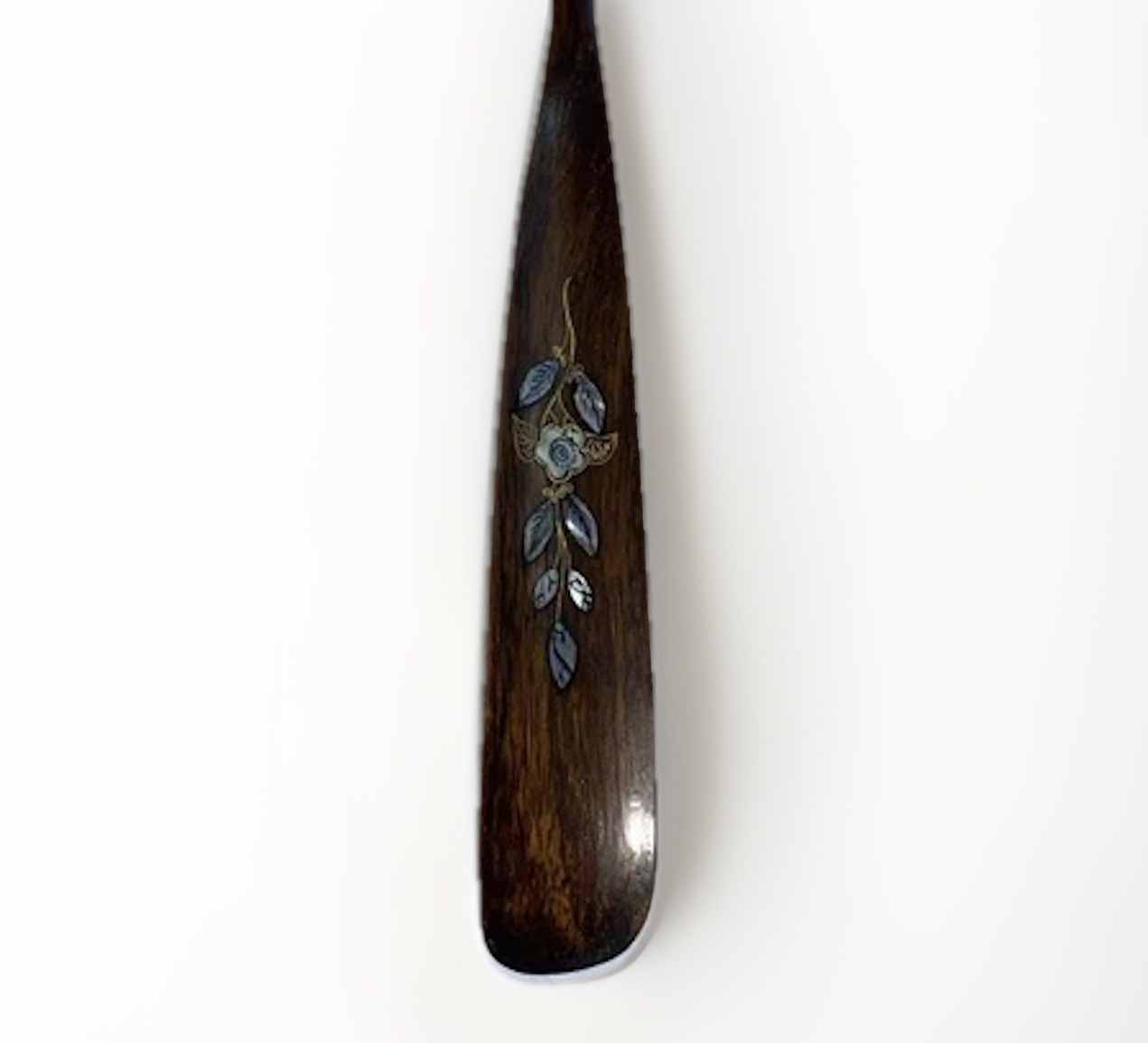 Vintage Wooden Shoehorn, Mother of Pearl inlaid Rich Classic Look