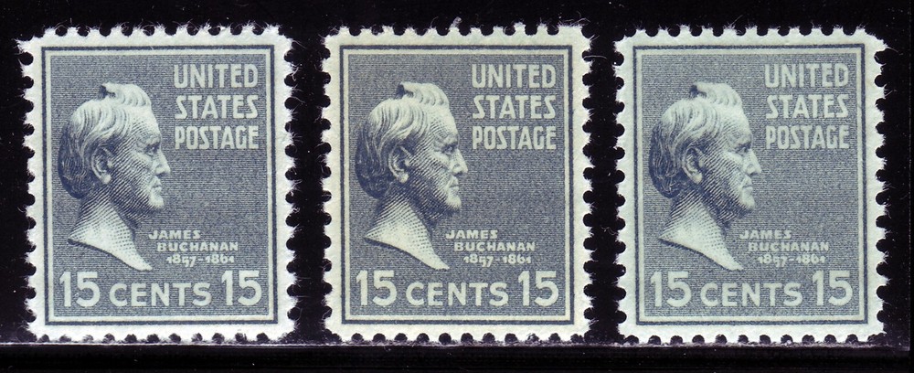 #820 JAMES BUCHANAN. EXTRA FINE 1. NEVER HINGED ORIGINAL GUM.