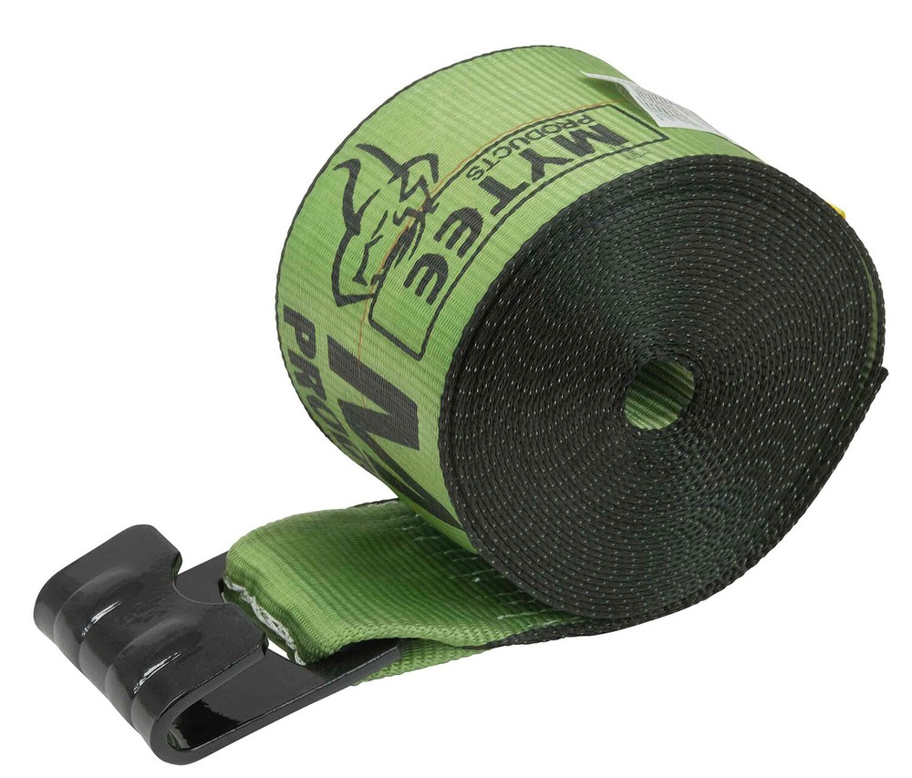 (4 Pack) 4" x 30' Winch Strap with Flat Hook - Green Flatbed Tie Down