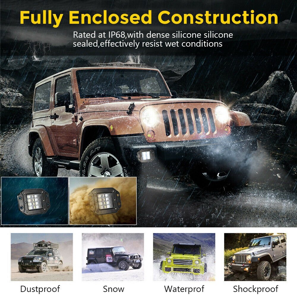 Flush Mount LED Pods 2Pcs 5'' Offroad Driving Light Work Lights LED Light Bar