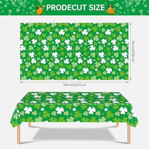 2 Pack St Patrick's Day Tablecloth - Green Shamrock Table Cloth, Plastic