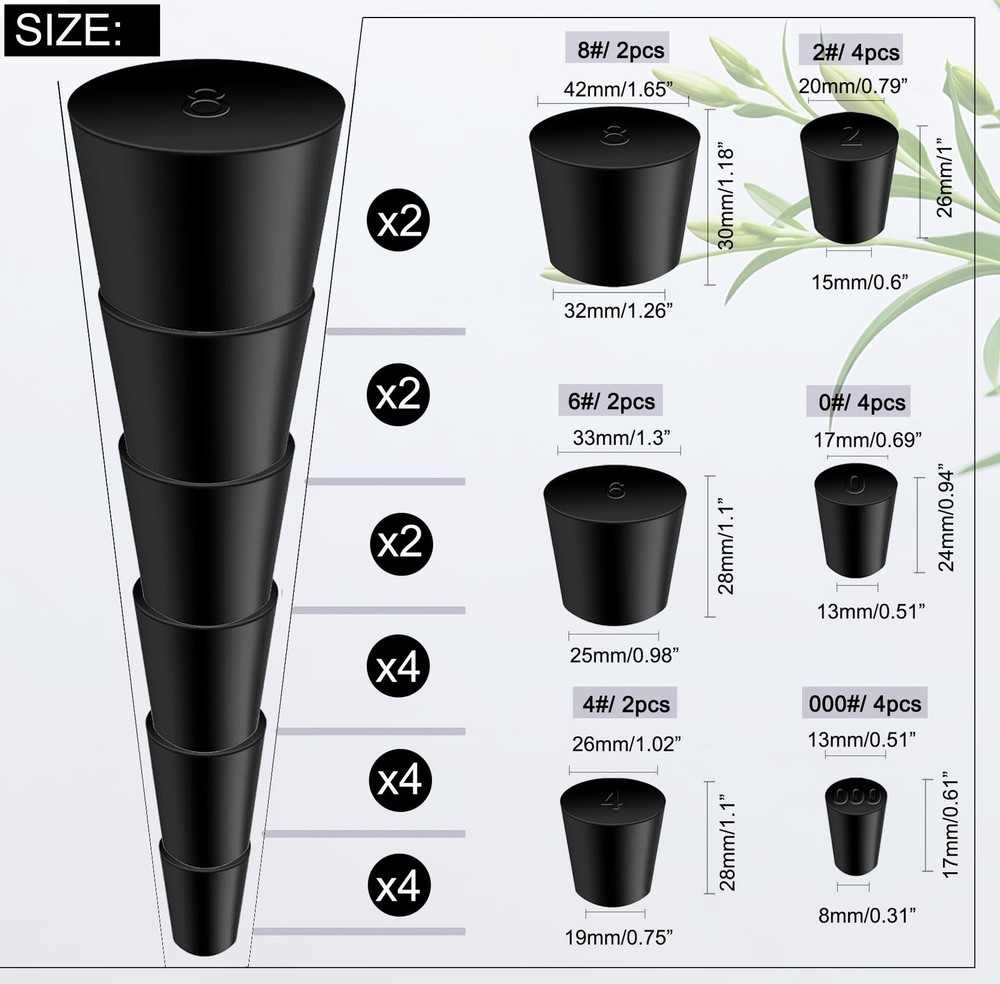 Solid Rubber Stopper,18 pcs Black Corks Plugs Odor Control Pipe