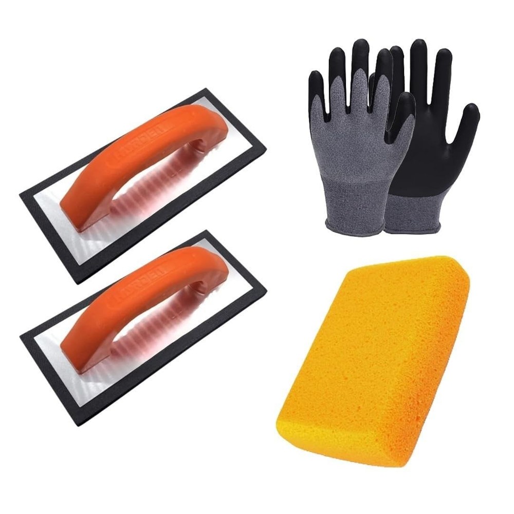 Tile Trowel Set – 2 Pack 9x4 Grout Float with EVA Rubber Foam Pad, Aluminum B...