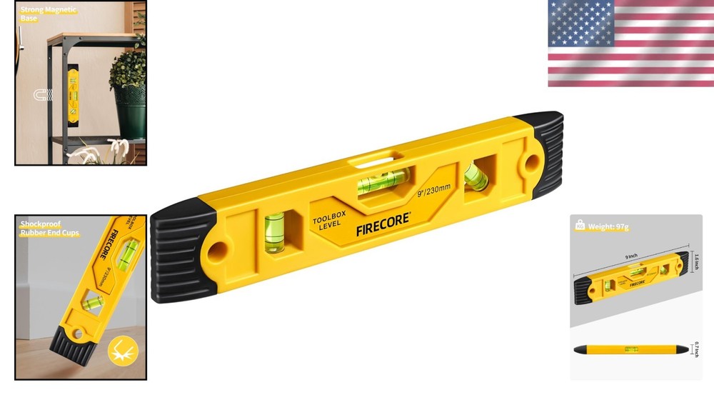 Torpedo Level Magnetic 9 Inch Lightweight Tool for Carpentry and Masonry