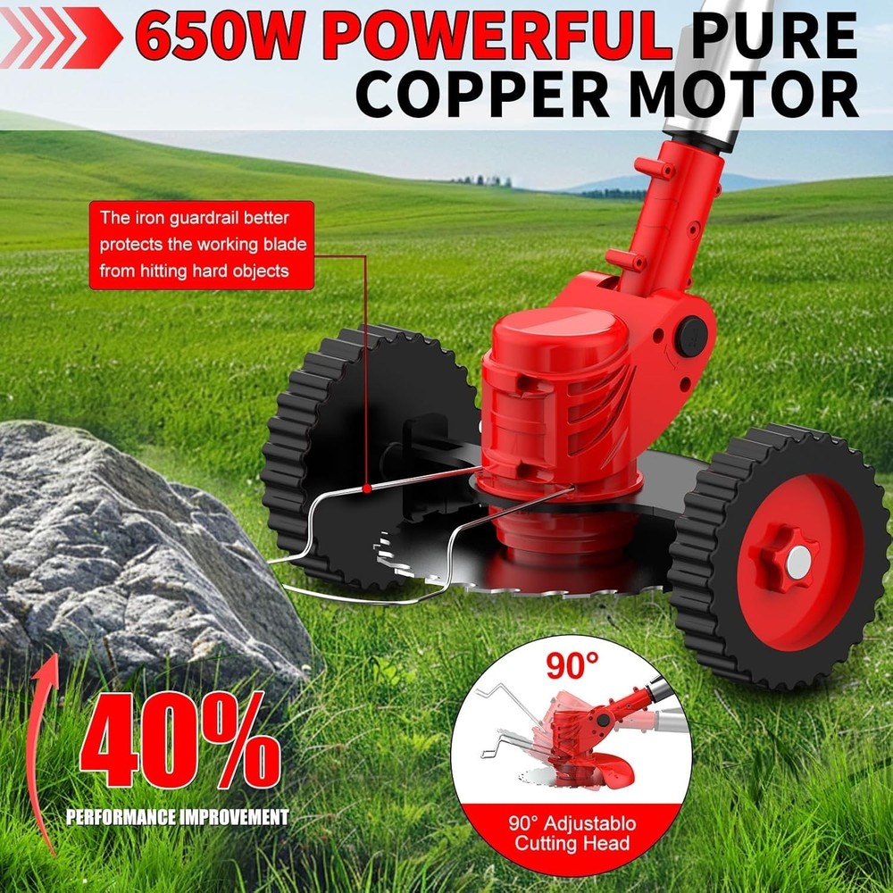 Electric Cordless Grass String Trimmer Lawn Edger Weed Wacker Cutter + 2 Battery