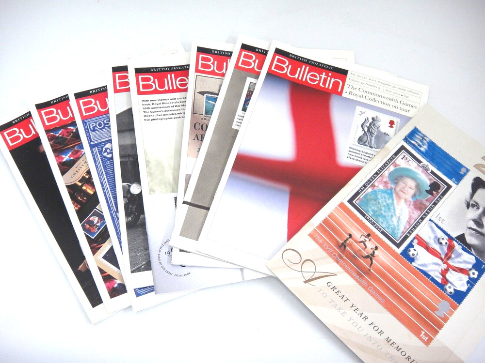 British Philatelic Bulletins Lot of 8 1996 1997 2002 & Royal Mail Catalogue