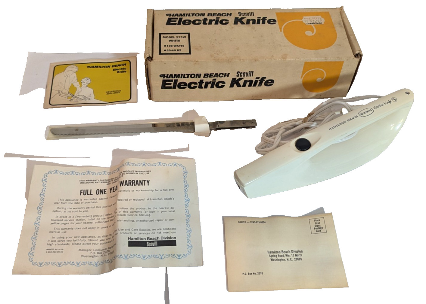 VTG Electric Knife Hamilton Beach Scovill  275W w Box & Papers Blades Tested VG+