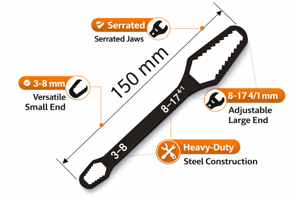 1pc Universal Double-Head Torx Wrench: Adjustable Self-Tightening Spanner