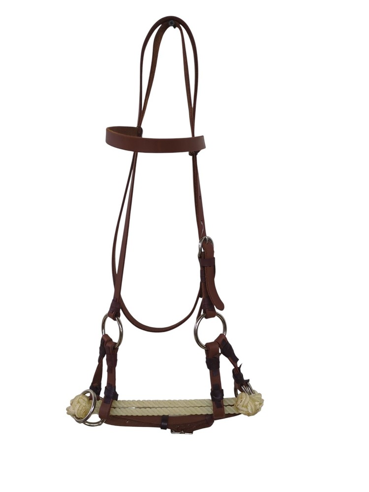 HR Saddlery Leather Western Side Pull Bridle Premium Bitless Training Headstall