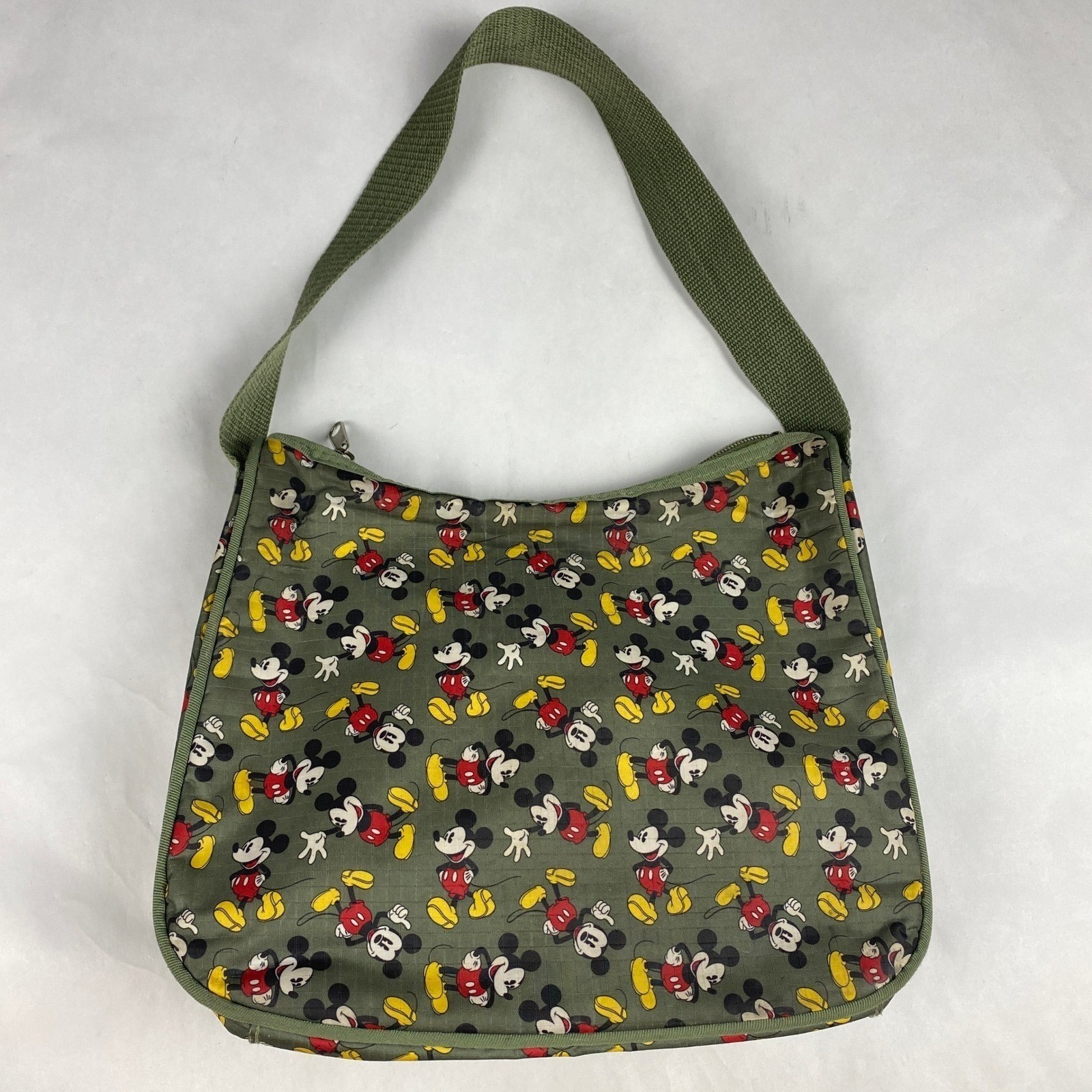 Disney Mickey Mouse All Over Print Shoulder Bag Green Nylon Canvas