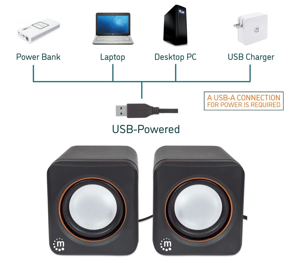 USB Powered Stereo Speaker System - Small Size - with Volume Control & 3.5 mm...