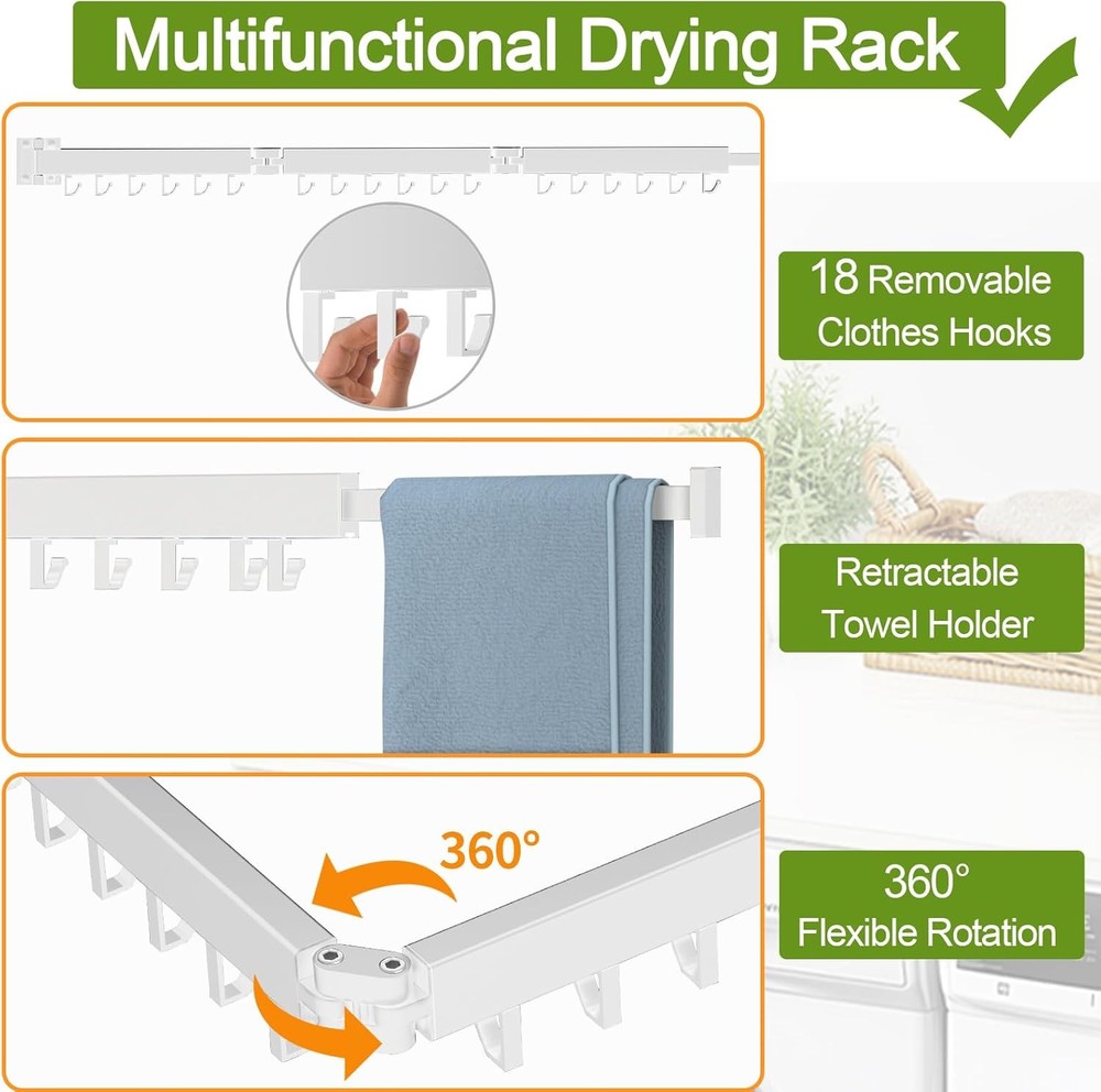 Wall Mounted Clothes Drying Rack, Foldable 3-Tier Laundry Hanger Space Saver