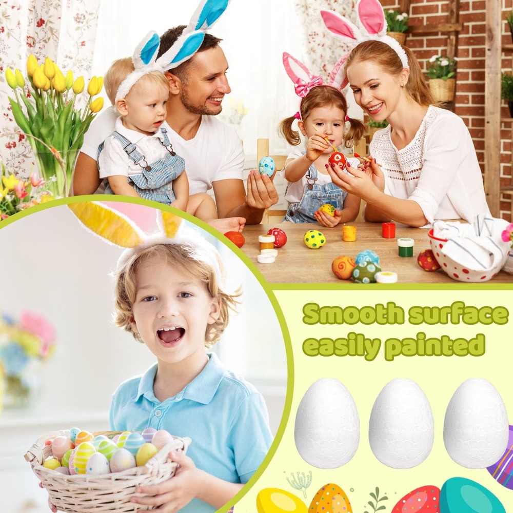 80 PCS Easter Foam Eggs,2.75 Inch White Smooth Craft Eggs,Blank Polystyrene E...