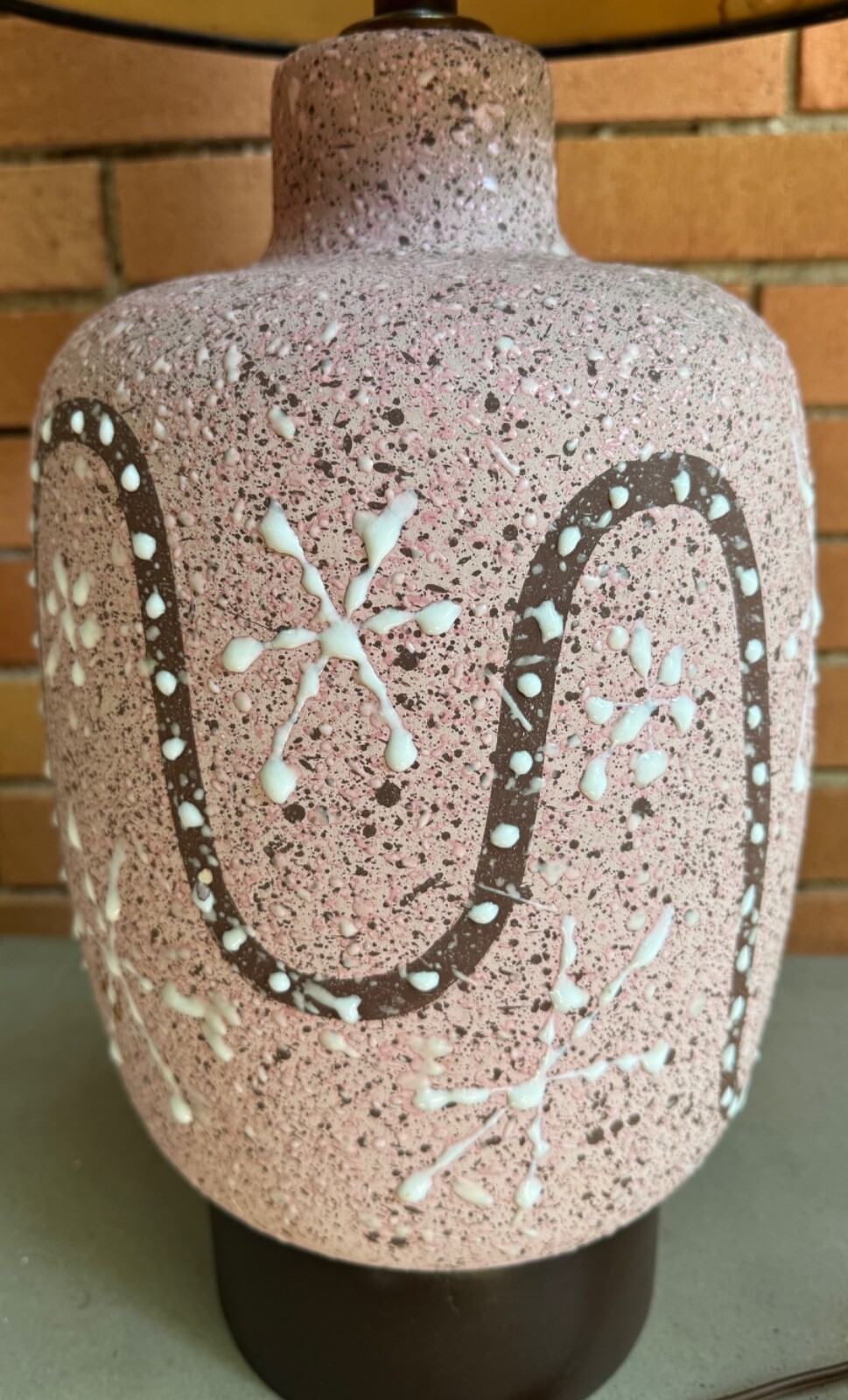 Vintage 50s Atomic Era Pottery Lamp Mid Century MCM Modern Lighting Pink Brown