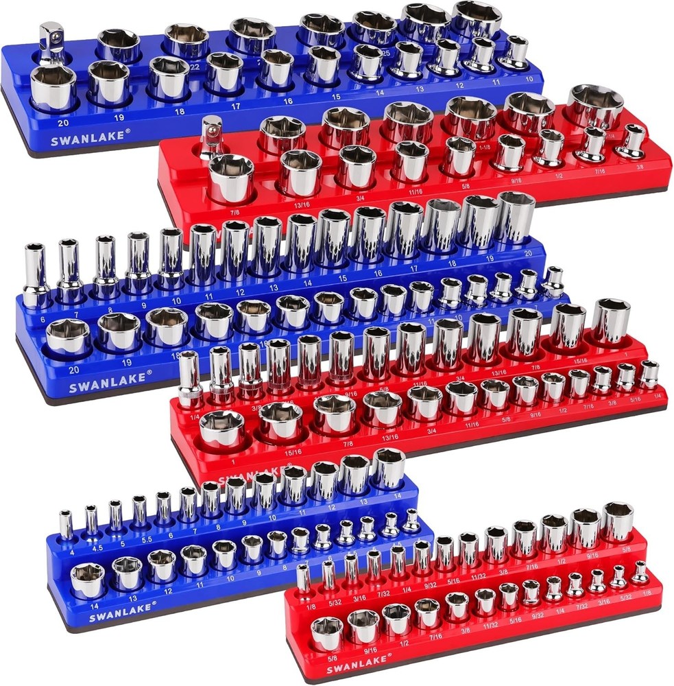 Magnetic Socket Organizer Set, 6PCS Socket Holder, 1/4", 3/8", 1/2" Sockets H...