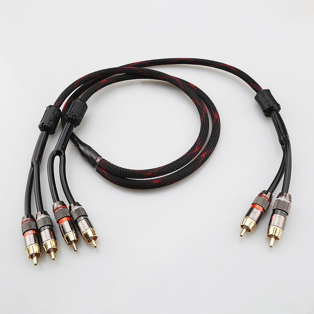 Hifi Extension Cable Gold Plated RCA Plug Splitter 2 Male to 4 Male RCA Adapter