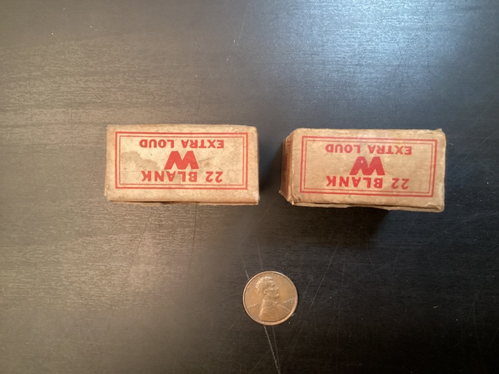 2 Small Winchester 22 Blank Cartridges Paper Boxes Empty