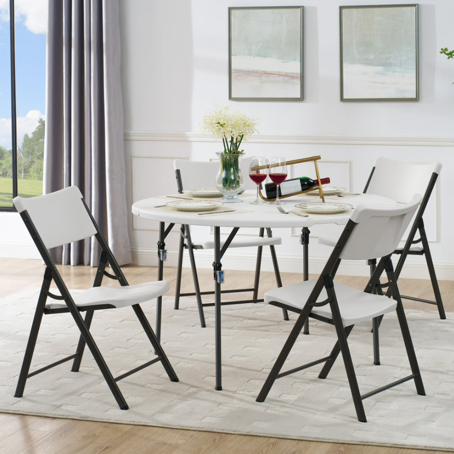 4ft Foldable Round Table White Plastic Indoor Outdoor Portable Use