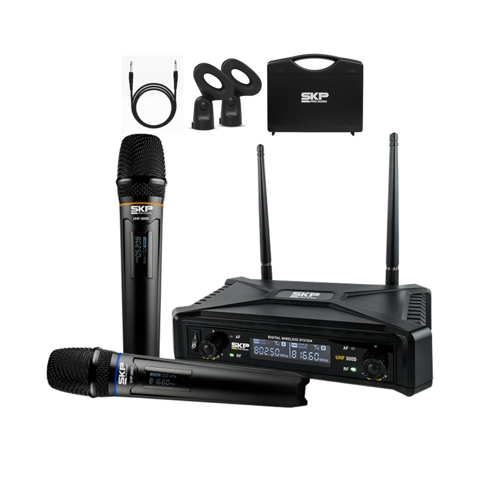 SKP Pro Audio UHF-300D Wireless Microphone System – Dual Handheld Cordless