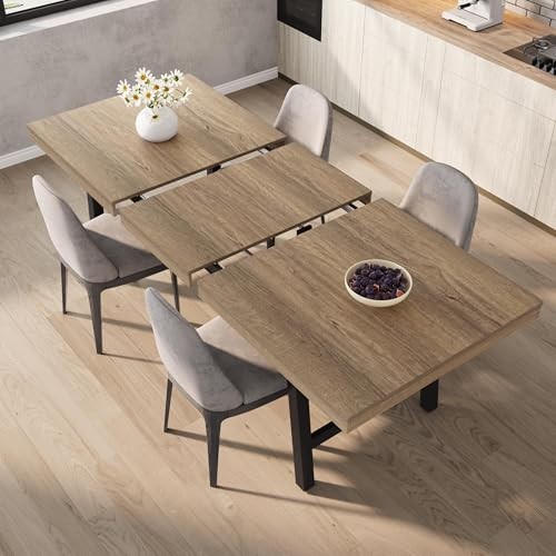 Dining Table, Industrial Rectangular Dining Room 63-83" Extendable Rustic Pear