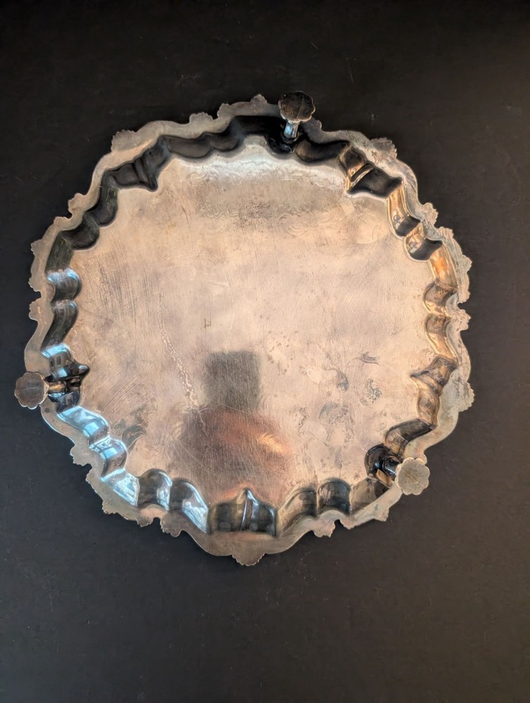 Gorham Silver Plate Round Shell Border Footed Tray 12" Wide