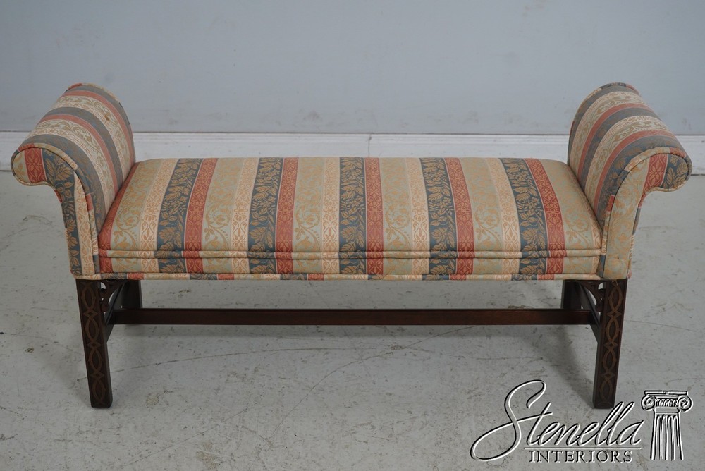 69287: Chippendale Mahogany Rolled Arm Window Bench
