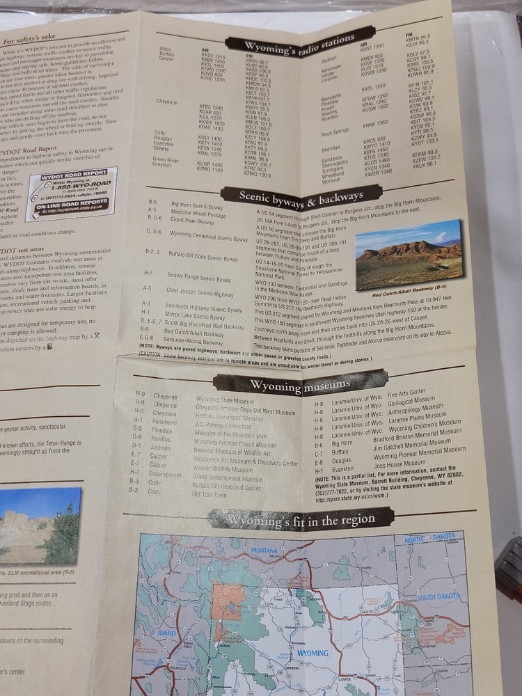 Wyoming Highway Foldable Map Travel planning