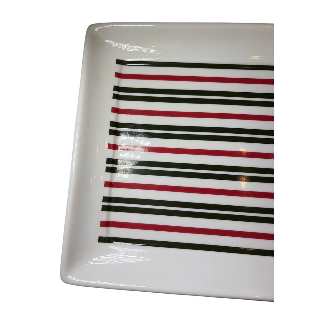 Eddie Bauer Holiday Platter Rectangular Ceramic Serving Tray Striped New in Box