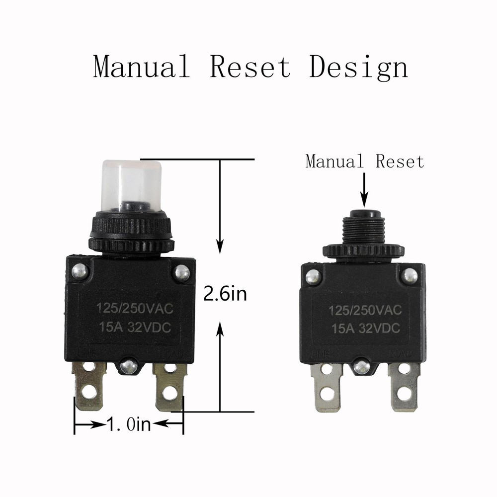 5pcs Push Button Reset 5 Amp Circuit Breakers with Manual Reset 32VDCAC125-25...