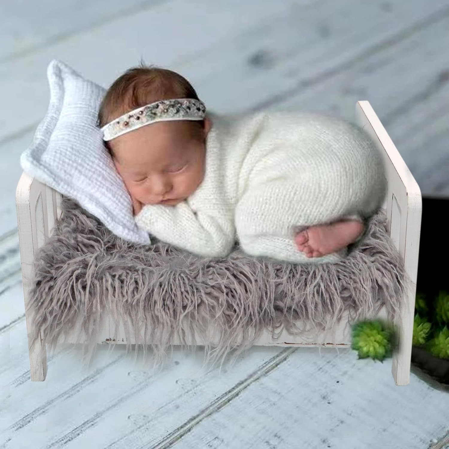 Newborn Photography Props Bed - White with Gray 0-2 Months