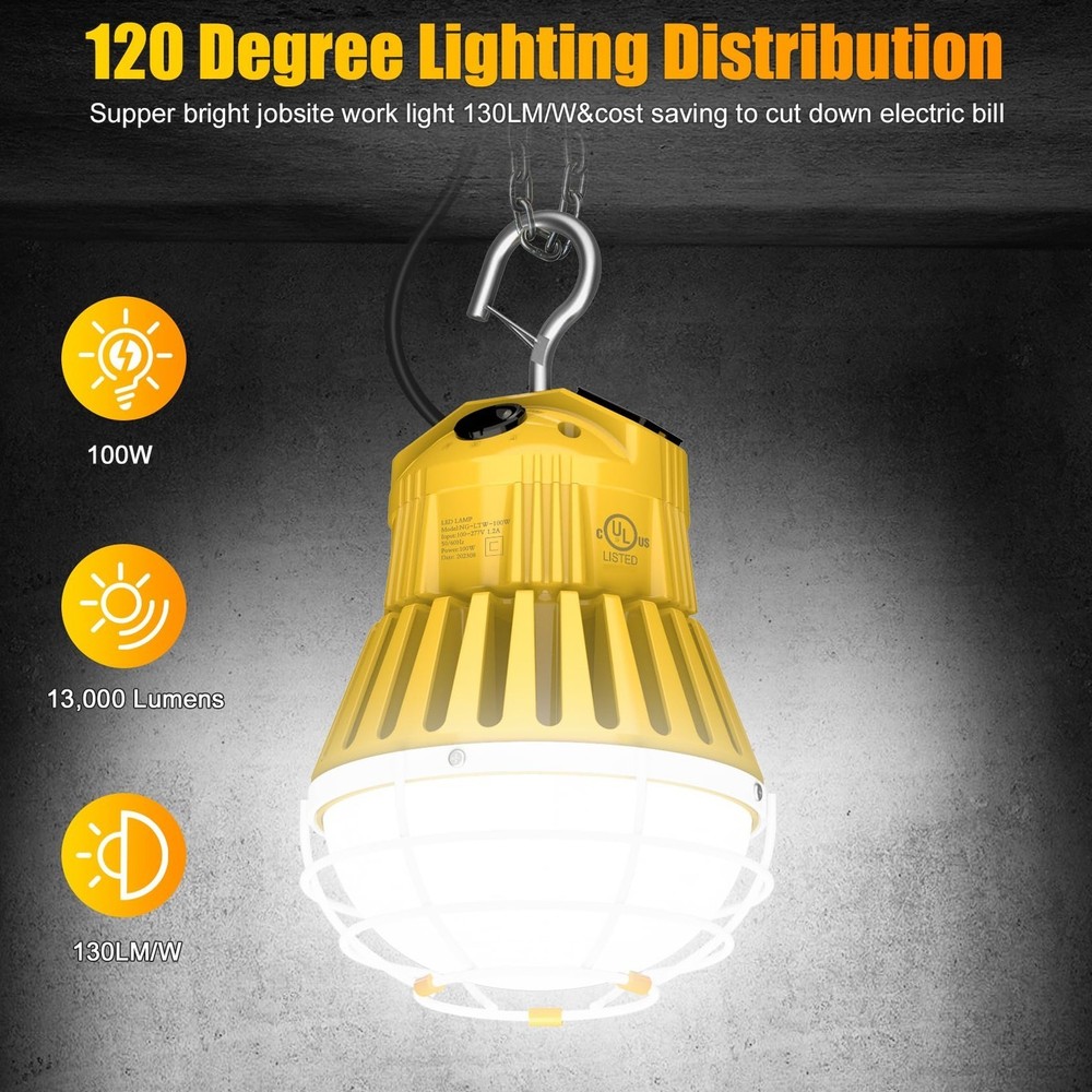 LED Temporary Work Light 100W Warehouse Construction Hanging Lights -Linkable
