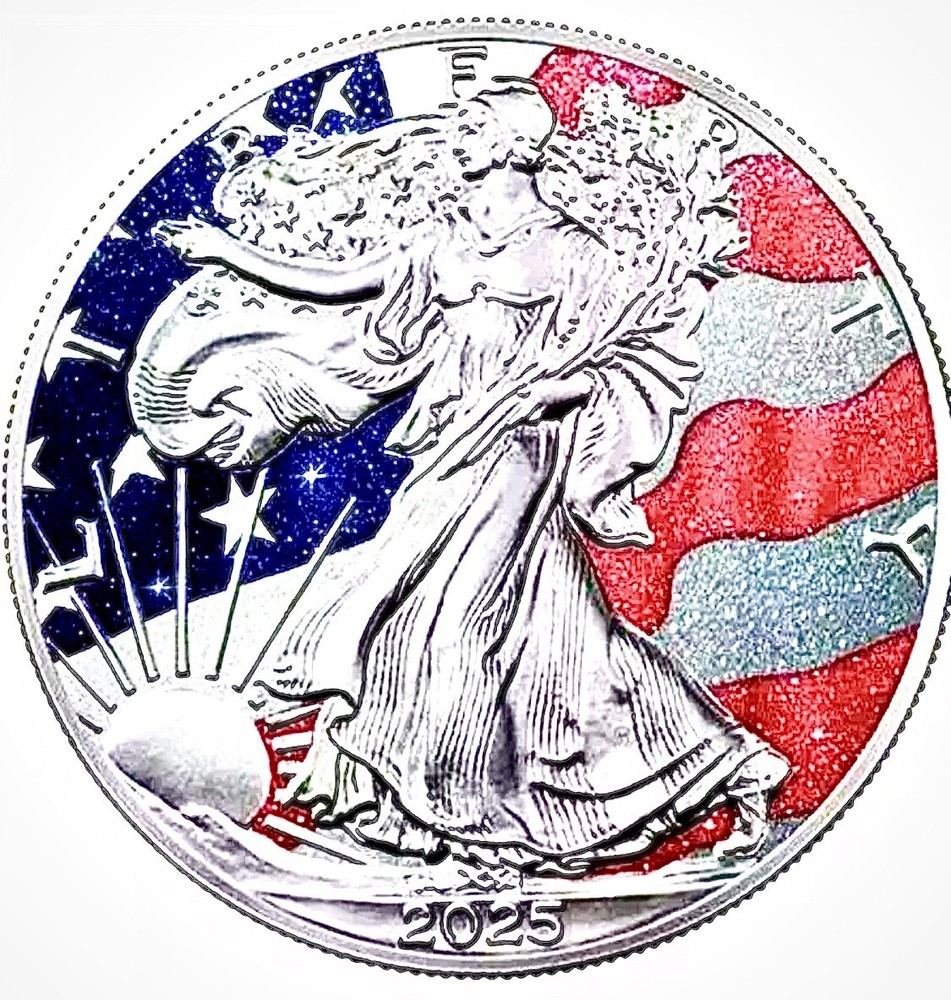 🇺🇸2025 Three Precious Stone Flag Ruby/Sapphire/ Diamond Dust 1oz Silver Coin