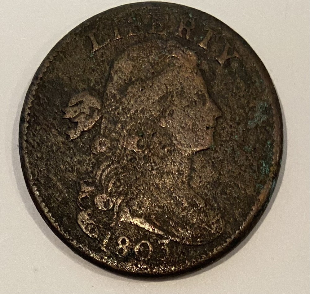 1803 draped bust large cent small date, small fraction