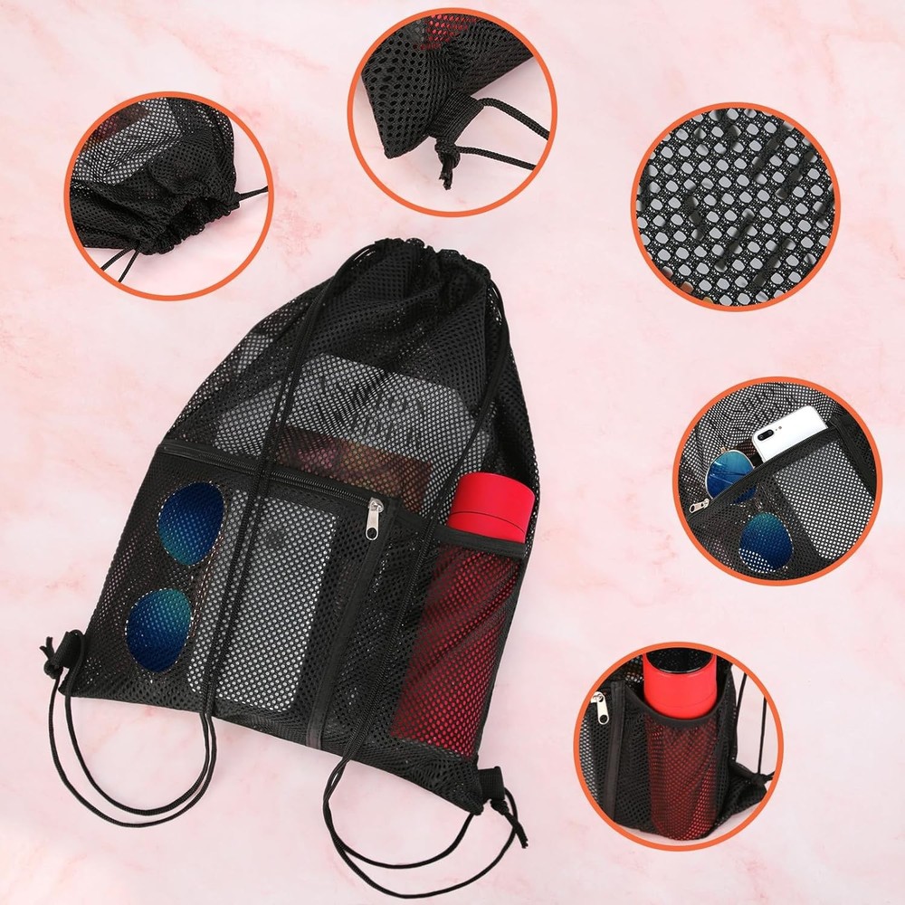 NATURAL STYLE 2 PACK Mesh Drawstring Backpack Bag, Multifunction Black