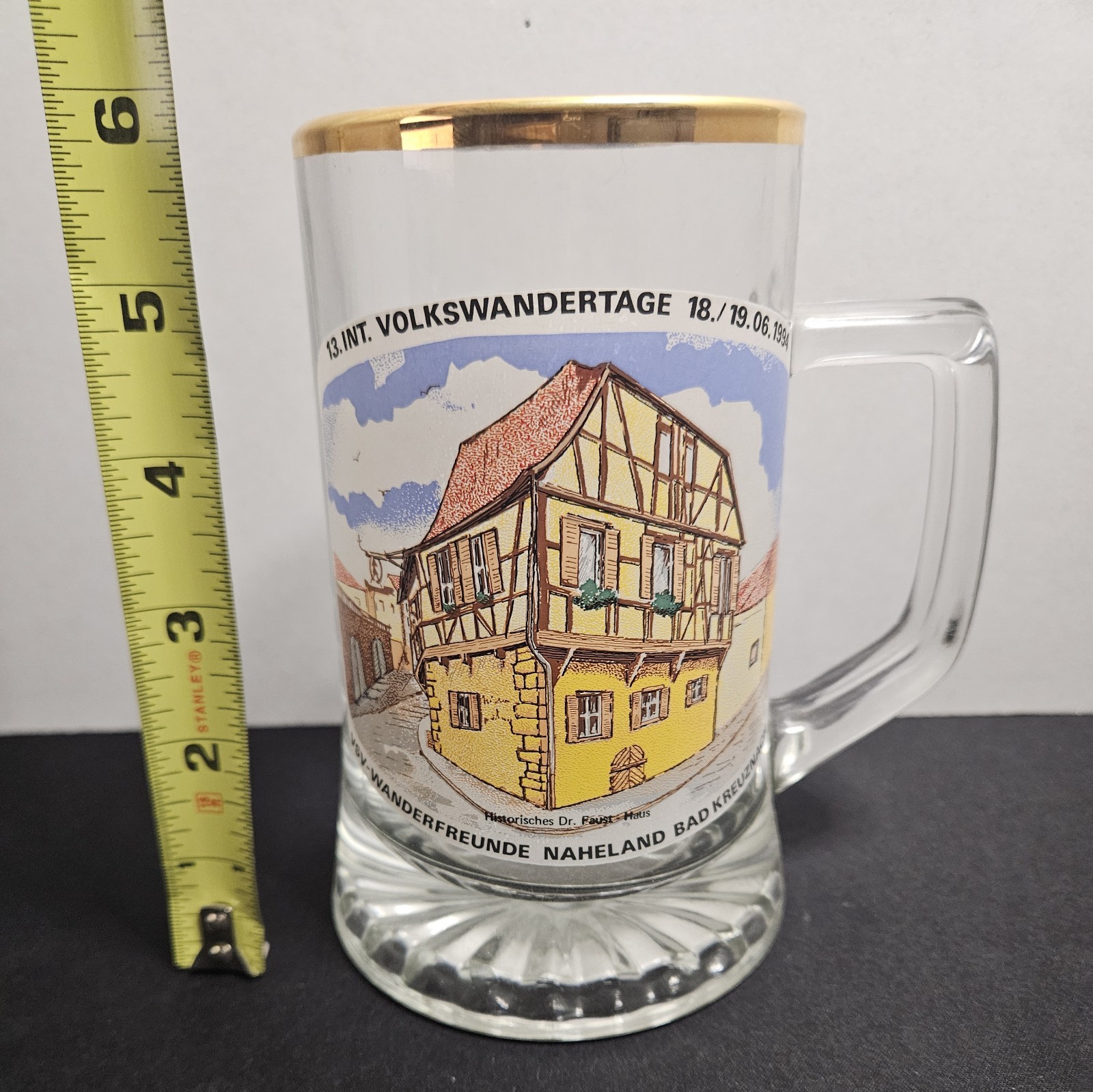1994 Bad Kreuznach Germany Beer Mug Volkswandertage Glass Stein