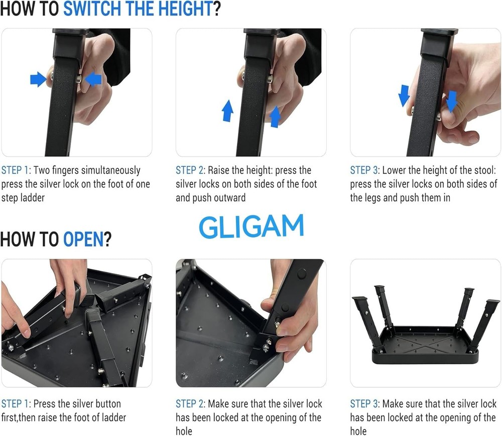 Step Stool, Adjustable Folding Step Stools for Adults and Seniors, Foldable S...