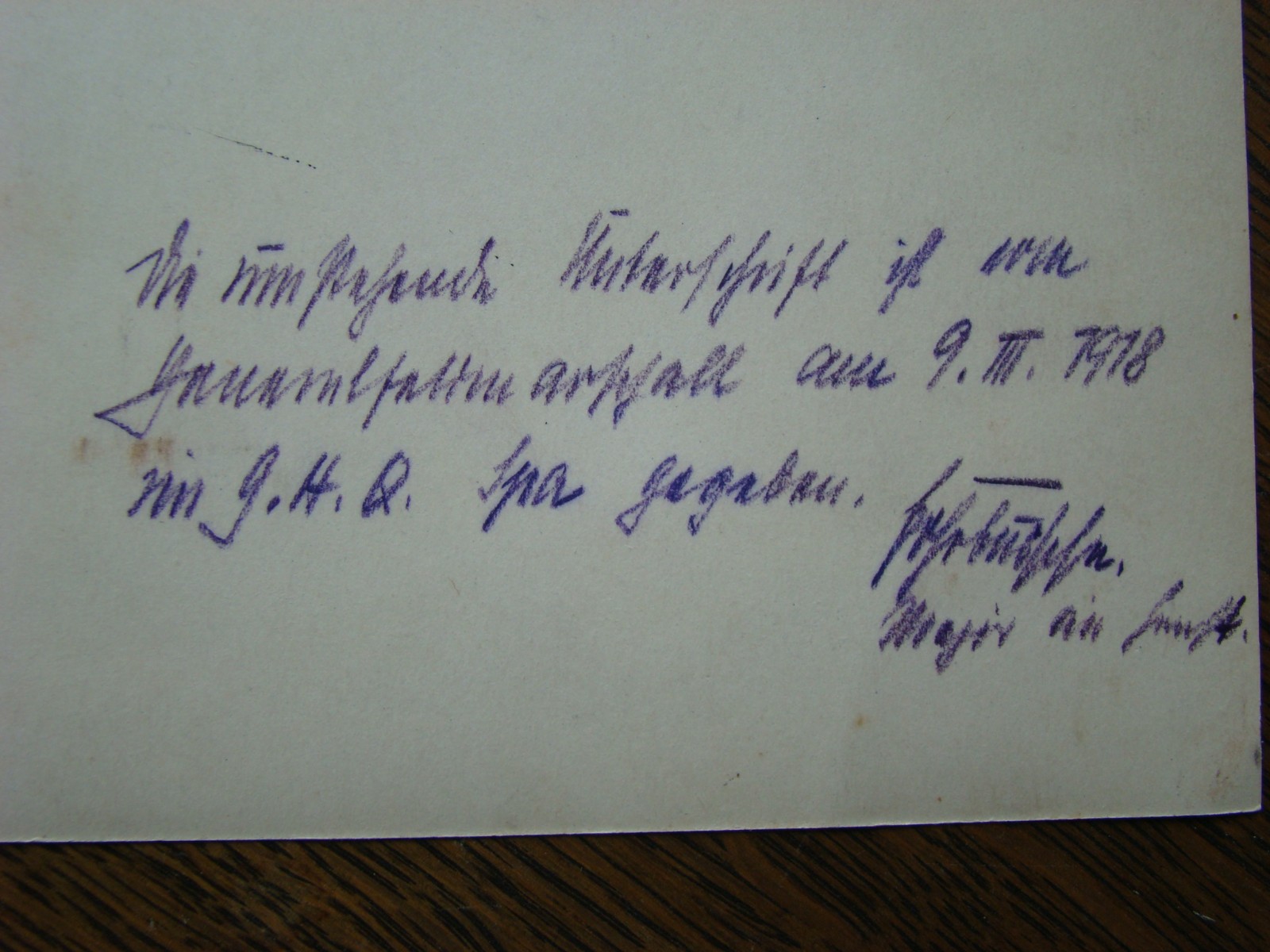 von HINDENBURG SIGNED PHOTO dated 1918 at G.H.Q. LARGE!