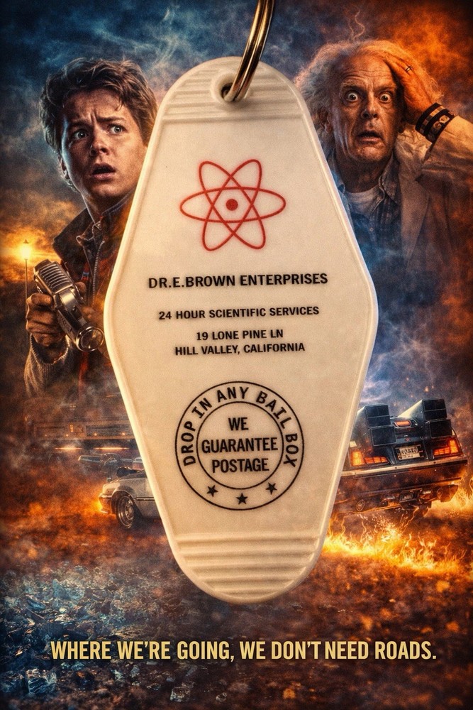 Dr. E Brown Enterprises back to the future inspired keytag