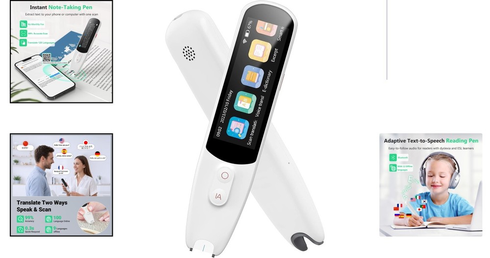 Compact 4-in-1 Translator Pen with Text-to-Speech & Smart Notes Functionality