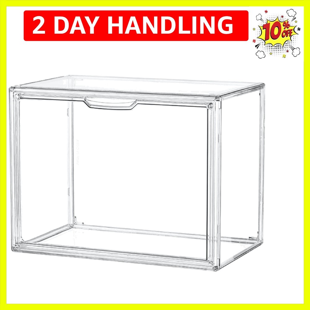 Clear Acrylic Display Case, Stackable Plastic Storage Bins with Magnetic Attr...
