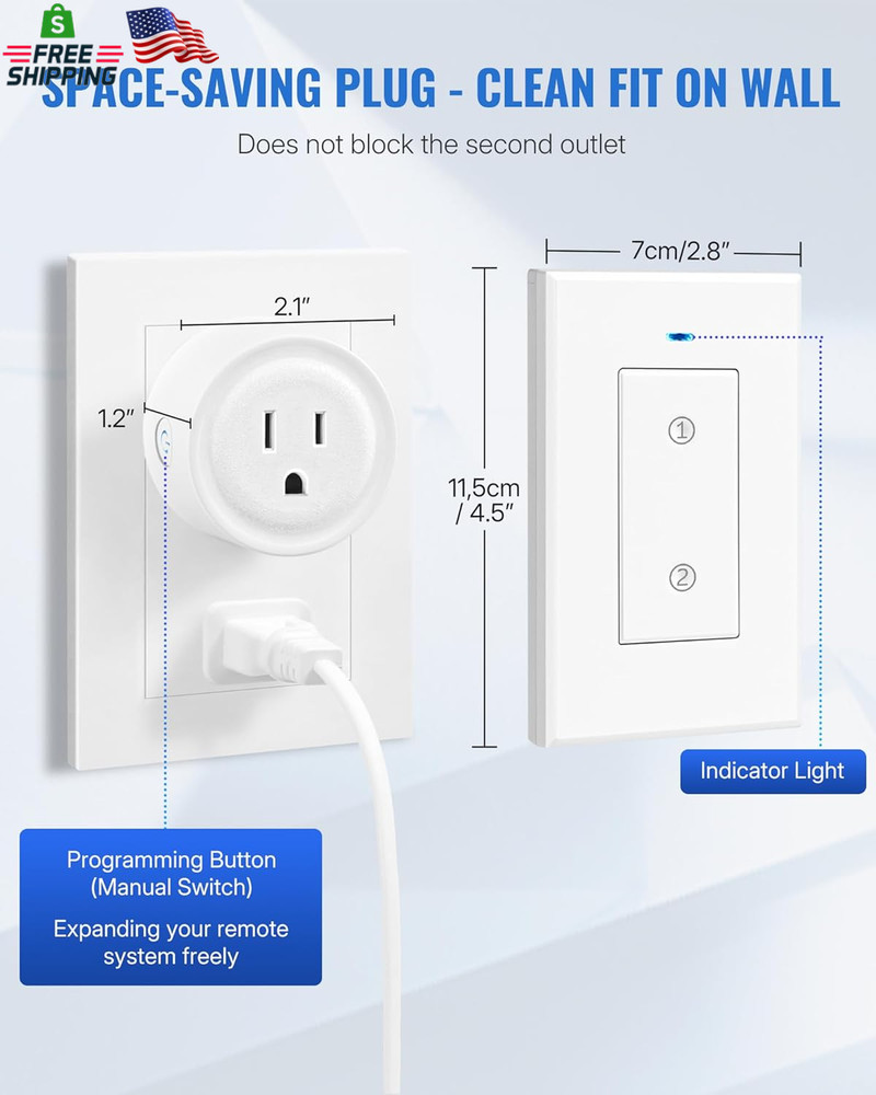 Remote Control Outlet WILAWELS Wireless Light Switch, 2 Pack Expandable and Remo